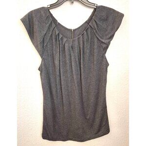 Banana Republic Pleated Neckline Cap Sleeve Grey Rayon Blend Top Size M EUC